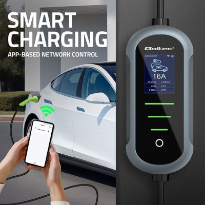 7. Qoltec Mobiles Ladegerät für Elektroautos (EV) mit 2-in-1-Anschluss Typ 2 | 3,5 kW | 230 V | SCHUKO 16 A | WLAN | TUYA | SMART LIFE | LCD | Tragbar | 5 m (52435)