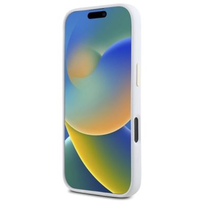 5. Guess Silikon Logo Strass 4G Hülle für iPhone 16 Pro – weiß