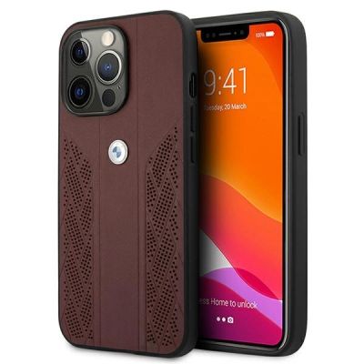 BMW Leather Curve Perforate Case für iPhone 13 Pro / iPhone 13 – Rot