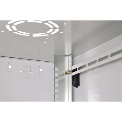 8. Digitus DYNAmic 19" 12U 600x600 Wand-Netzwerkschrank, Glastür, grau, ungeteilt, montiert, 60 kg