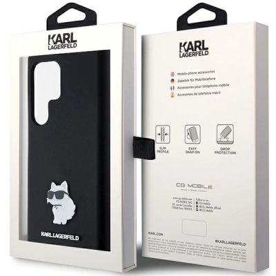 8. Karl Lagerfeld Silikon Choupette Metal Pin Hülle für Samsung Galaxy S24 Ultra – Schwarz
