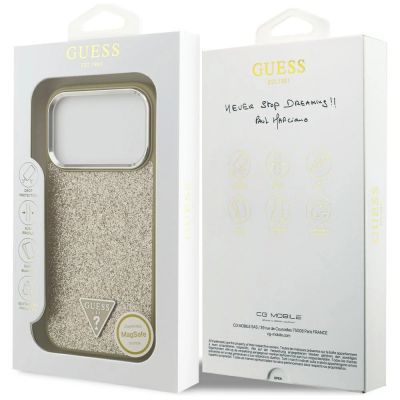 8. Guess Glitzer-Dreieck-Logo MagSafe Hülle für iPhone 17 Pro - Gold