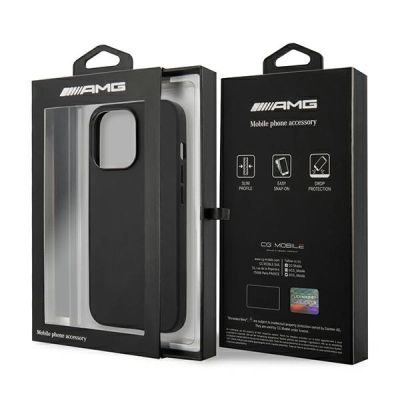 8. AMG AMHCP14LDOLBK iPhone 14 Pro 6.1 "schwarz / schwarz Hardcase Leder Hot Stamped