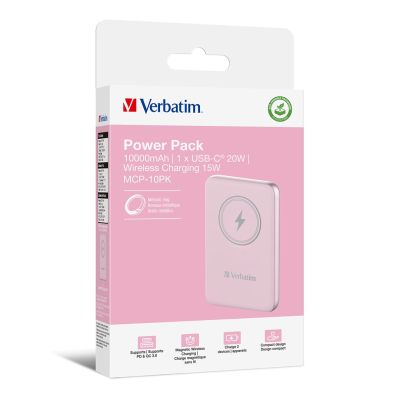 5. Verbatim Charge 'n' Go Lithium-Polymer-Akku (LiPo) 10000 mAh, kabelloses Laden, Pink