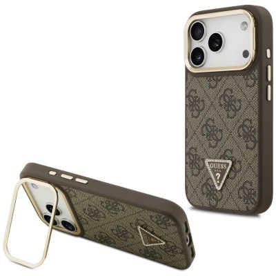 Guess 4G PU Dreieck-Logo & Standkamera Magsafe Hülle für iPhone 17 Pro - Braun