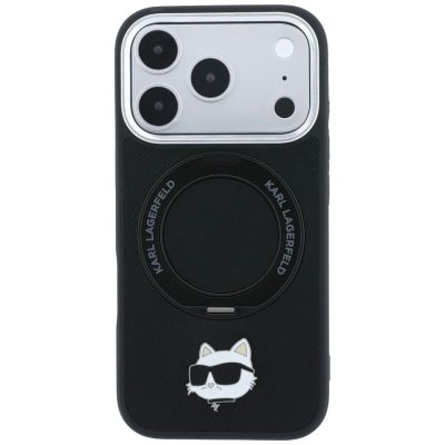 3. Karl Lagerfeld mit Ringständer 360 Choupette Head Pin MagSafe Hülle für iPhone 18 Pro / 17 Pro - Schwarz
