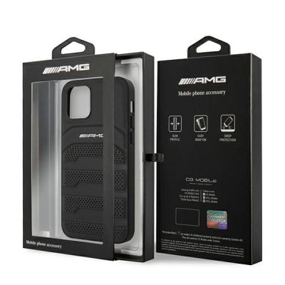 8. AMG Lederhülle mit geprägten Linien für iPhone 12 mini – Schwarz