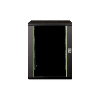 9. Digitus Unique 19" 16U Wand-Netzwerkschrank 600x450 mm, Glastür, schwarz, ungeteilt, montiert, 100 kg
