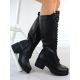 7. Damen-Lederstiefel im Offiziersstil mit Schnürung und Blockabsatz, schwarz, Vinceza 66804