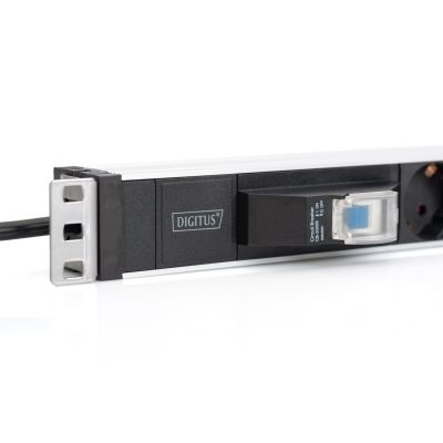 2. Digitus PDU 19" Rack-Steckdosenleiste, 6x Schuko, 2,0 m, 1x Unischuko-Stecker, 16 A, Leitungsschutzschalter, Aluminiumprofil