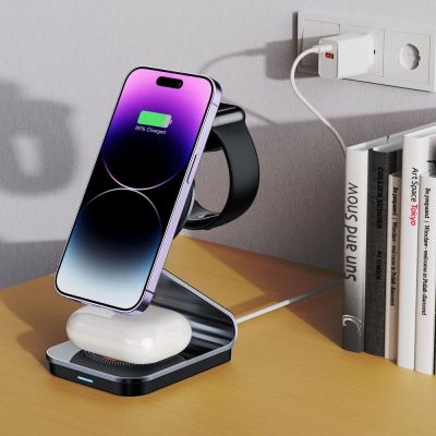7. Tech-Protect QI15W-A29 3in1 induktives Ladegerät mit MagSafe für Smartphone / Apple Watch / AirPods – Schwarz
