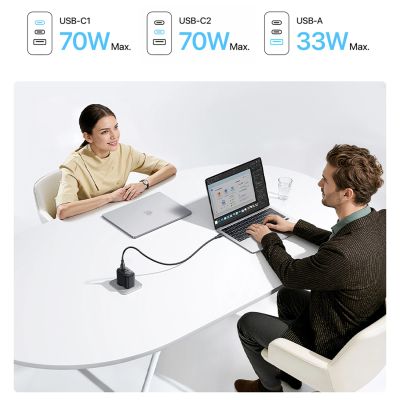 10. Baseus EnerFill FE22 70W Wandladegerät 2 x USB-C + USB-A - Schwarz
