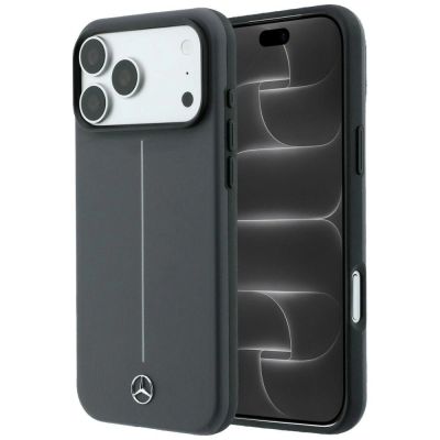 Mercedes Leder-Halbhülle mit ikonischer Linie und MagSafe-Design für iPhone 18 Pro / 17 Pro – Dunkelgrau