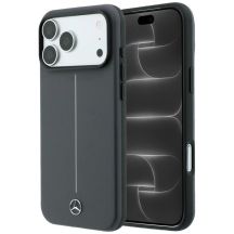 Mercedes Leder-Halbhülle mit ikonischer Linie und MagSafe-Design für iPhone 18 Pro / 17 Pro – Dunkelgrau