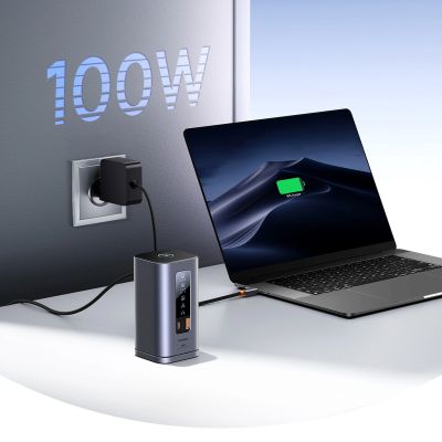 7. Baseus Spacemate RD1 Hub 11-in-1 USB-C Dockingstation – 2x HDMI 4K@60Hz, 2x DP 4K@60Hz, 2x USB-A 10 Gbit/s, USB-C 10 Gbit/s, RJ45, USB-A 480 Mbit/s, USB-C PD Mini-Klinkenanschluss, 3,5-mm-EU-Ladeanschluss – Grau