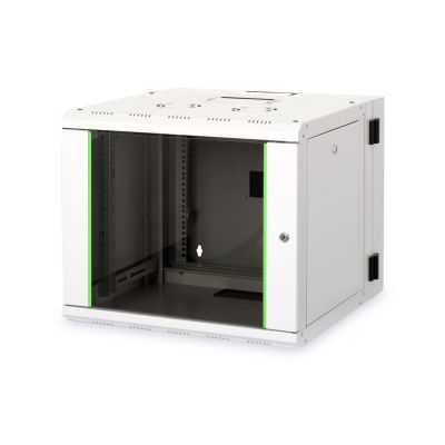 Digitus Unique 19" 9U 600x600 Wand-Netzwerkschrank, Glastür, grau, segmentiert, faltbar, 100 kg