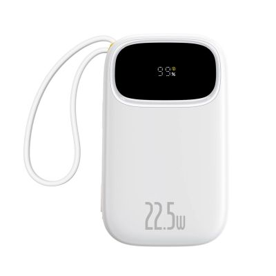 3. Baseus EnerFill FC31 20000 mAh 22,5 W Powerbank mit Digitalanzeige und 2 integrierten Kabeln (USB-C + Lightning) - Weiß