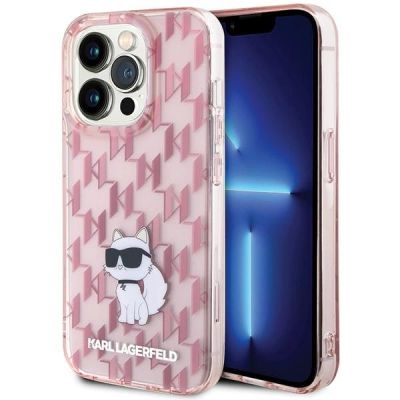 Karl Lagerfeld Monogram Choupette Hülle für iPhone 15 Pro Max – Rosa