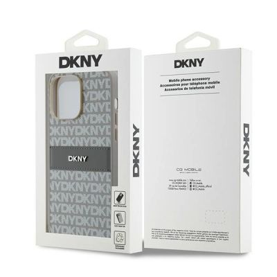 8. DKNY Lederhülle mit Monostreifen und Metalllogo für iPhone 14 Pro Max – Beige