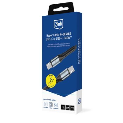 8. 3mk Hyper Cable N-SERIES USB-C / USB-C 3m PD 3.0 QC 3.0 48V / 5A 240W - schwarz