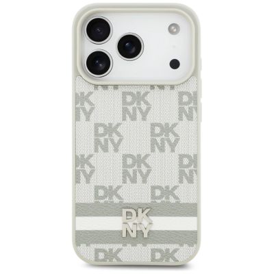 3. DKNY iPhone 17 Pro Hülle mit Karomuster und Streifen – Beige