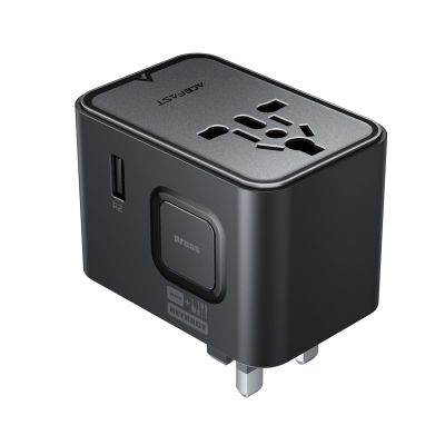 2. Acefast Z8 GaN 45W Reiseadapter 3x USB-C + 2x USB-A Reise-Wandladegerät mit 2500W-Netzsteckdose – Schwarz