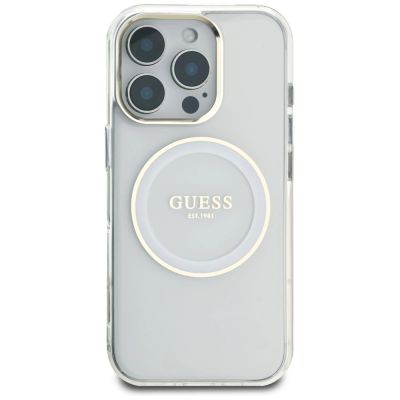 3. Guess IML Metal Colored Circle Classic Logo MagSafe Hülle für iPhone 16 Pro - Weiß