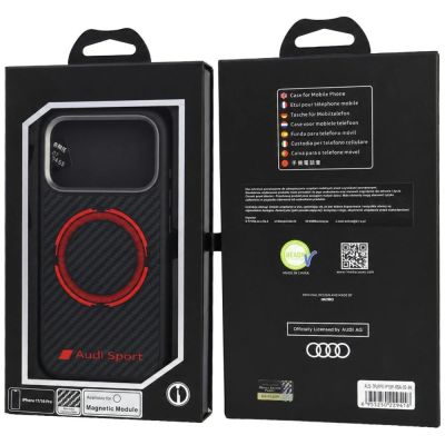 4. Audi RSQ Carbonfaser Sport Red Circle MagSafe Hülle für iPhone 18 Pro / 17 Pro - Schwarz