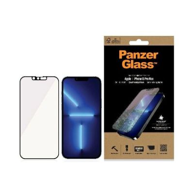 PanzerGlass E2E Anti-Blaulicht-Schutzglas für iPhone 13 Pro Max, hüllenkompatibel, antibakteriell, mikrorissbeständig – Schwarz