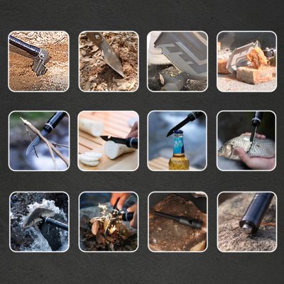 6. Wozinsky WSS-211 Überlebens- und Bushcraft-Schaufel, Multifunktionsmesser, Brecheisen, Feuersteinpfeife, Harpune, 21-in-1 - grau