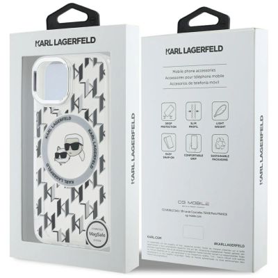 8. Karl Lagerfeld IML Monogram Karl & Choupette Head MagSafe-Hülle für iPhone 15 – transparent
