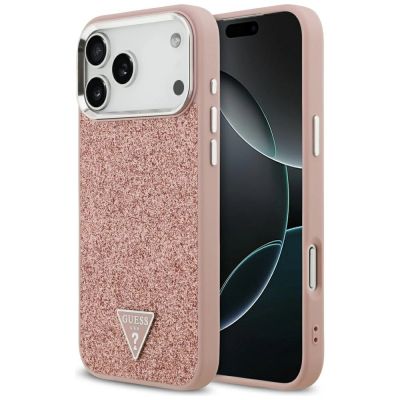 Guess Glitzer-Dreieck-Logo MagSafe Hülle für iPhone 17 Pro Max - Pink