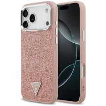 Guess Glitzer-Dreieck-Logo MagSafe Hülle für iPhone 17 Pro Max - Pink