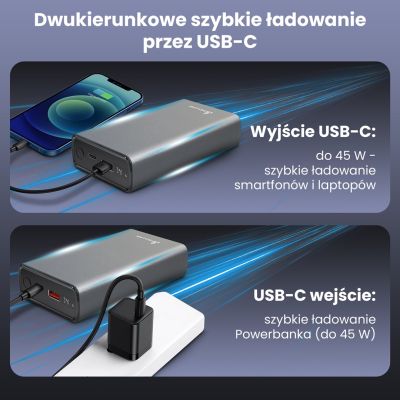 22. Extralink Powerbank EPB-126 20000mAh Silber, 45W PD, USB-C