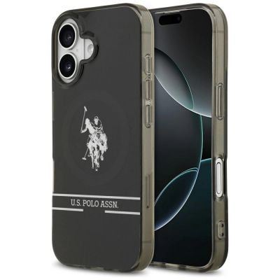 US Polo DH und unteres Streifenlogo MagSafe iPhone 17 Hülle – Schwarz