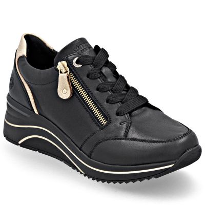 Schwarze Damen-Keilsneaker aus Leder von Remonte Rieker (Modell D0T03-03)