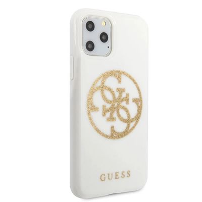 5. Guess GUHCN65TPUWHGLG iPhone 11 Pro Max weiß/weiße Hartschale Glitter 4G Circle Logo