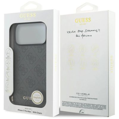 7. Guess 4G Charms Collection MagSafe Hülle für iPhone 17 Pro Max – Schwarz
