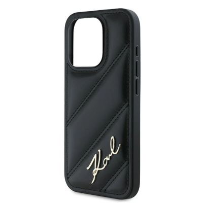 6. Karl Lagerfeld Diagonal Quilted Script Hülle für iPhone 15 Pro – Schwarz