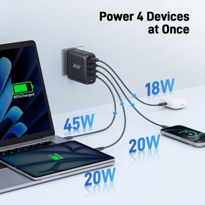 6. Acer 100W PD GaN-Ladegerät, 3 x USB-C und 1 x USB-A, EU-Stecker, 100W USB-C-Kabel, Schwarz, Einzelhandelsverpackung