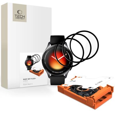 Tech-Protect Easy Set Flex+ 3er-Pack Hybridglas für Xiaomi Watch 5 – Schwarz