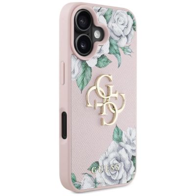 4. Guess Grained Roses Big 4G Logo iPhone 16 Hülle - Rosa