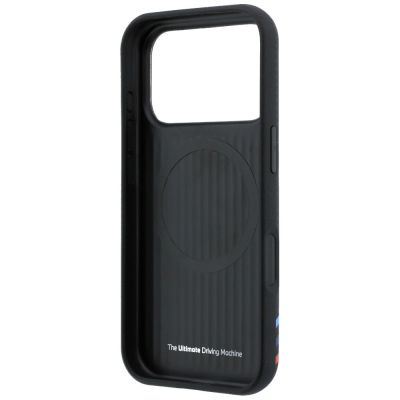7. BMW M Quadrille Kevlar-Print, dreifarbige Linien & Metalllogo, MagSafe-Hülle für iPhone 18 Pro / 17 Pro – Schwarz