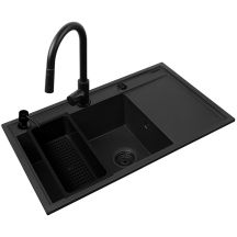 Set – PYRAMIS CAMEA Spüle (79x50) 1B 1D L + IDEA Black Edition Armatur – 070168402BE – Volcano