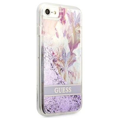 4. Guess Flower Liquid Glitter Case für iPhone SE 2022 / SE 2020 / 7 / 8 - Lila