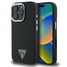 Guess Grained Triangle MagSafe-Hülle für iPhone 16 Pro – Schwarz