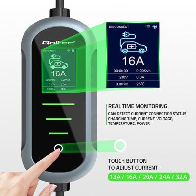 5. Qoltec Mobile EV-Ladegerät für Elektro- und Hybridfahrzeuge, einstellbar, 2-in-1 Typ 2 | 7 kW | 230 V | CEE 32 A | Wi-Fi | TUYA | SMART LIFE | LCD | Tragbar | Wallbox | 5 m