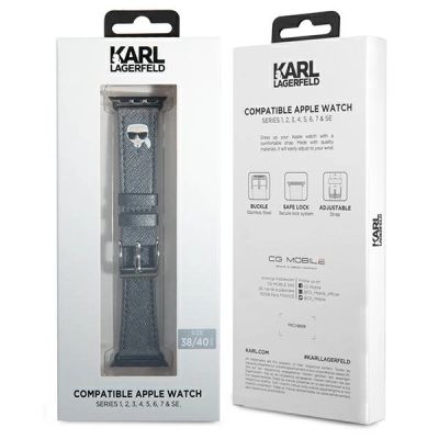 2. Karl Lagerfeld KLAWMOKHG Apple Watch Strap 38/40 / 41mm Silber / Silberband Saffiano Karl Heads