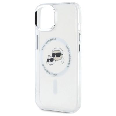 6. Karl Lagerfeld IML Metal Karl&Choupette Head MagSafe iPhone 15 Hülle - Weiß