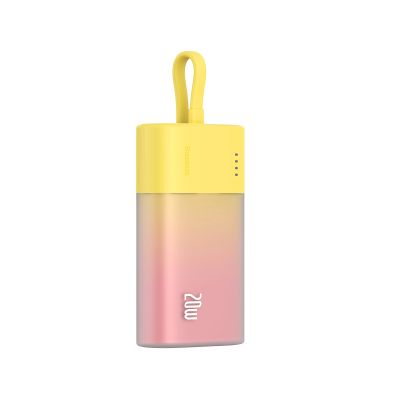 2. Baseus Popsicle 5200mAh 20W Powerbank mit integriertem Lightning Kabel (+ weißes Baseus Simple USB-C - USB-C 60W/20V/3A/30cm Kabel) - Gelb-Pink